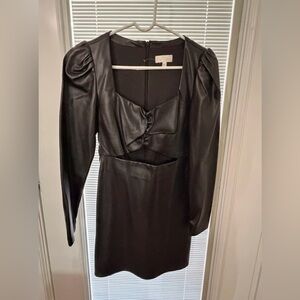 Ronny Kobo Collection Black Faux Leather Long-Sleeve Mini Dress